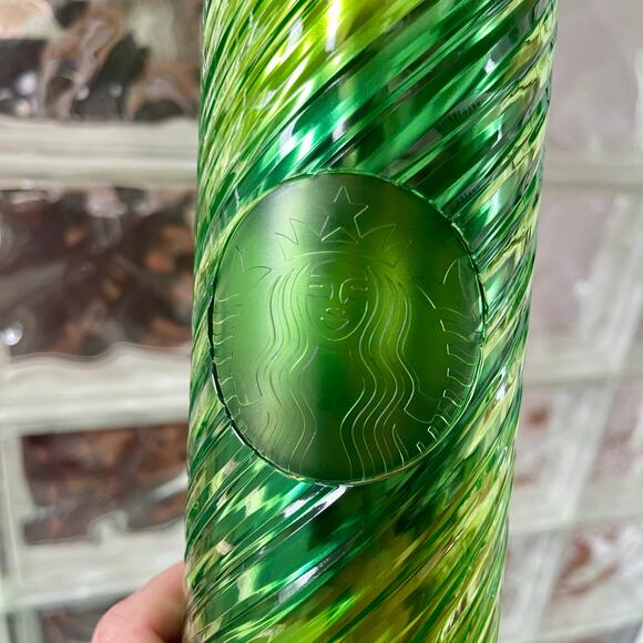 Starbucks 16 oz Green Swirl Ribbon Tumbler Set of 2 - Picture 2 of 5